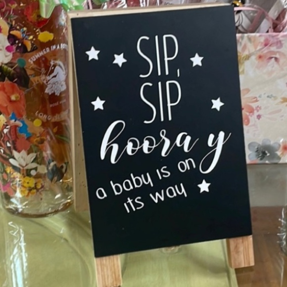 Black Baby Shower easel Sign with White Text.